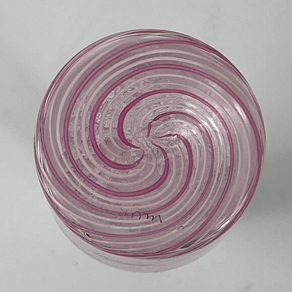 Murano Filigrana Stoppered Vase Mouth Blown White Pink Striped Art Glass Signed - Picture 5 of 11